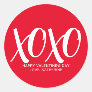 XOXO red white cute modern custom valentine's Day  Classic Round Sticker