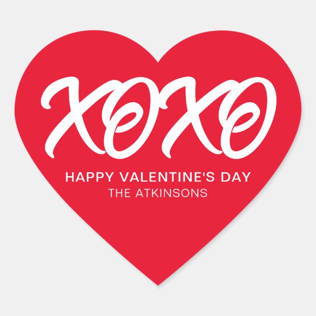 XOXO red white cute modern custom valentine's Day  Heart Sticker (Front)