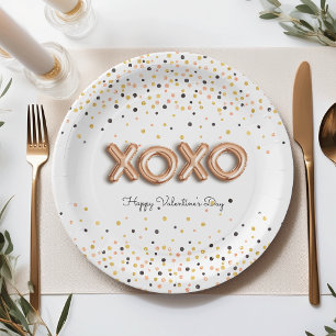 XOXO Rose Gold Balloons   Valentine's Day Paper Plate