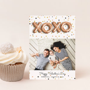 XOXO Rose Gold Balloons   Valentine's Day Photo Holiday Card