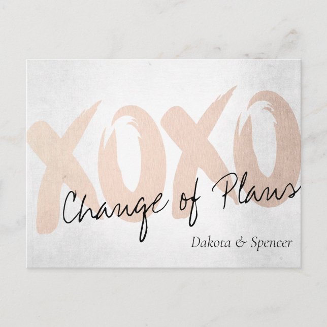 XOXO Rose Gold | Brushstroke Postponed Wedding Postcard (Front)