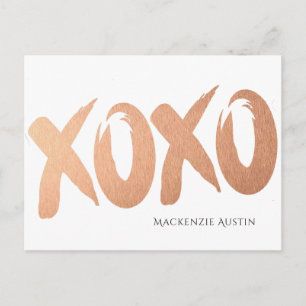 XOXO Rose Gold   Chic Glam Modern Brushstroke Love Postcard