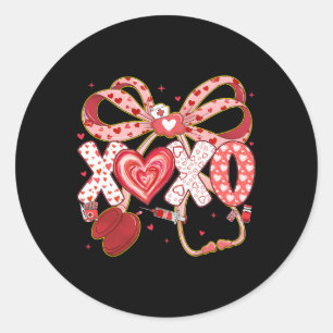 Xoxo Stethoscope Valentine Rn Pct Cna Nurse Red Bo Classic Round Sticker