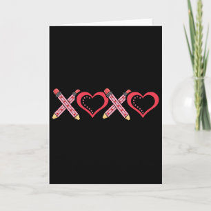 Xoxo Teacher Valentine's Day Pencil And Apple 2 Card
