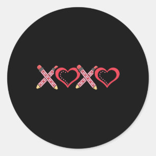 Xoxo Teacher Valentine's Day Pencil And Apple 2 Classic Round Sticker