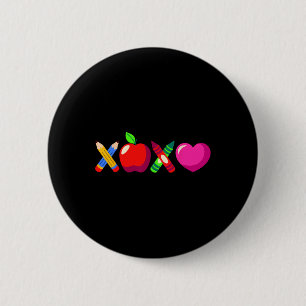 Xoxo Teacher Valentine's Day Pencil And Apple 3  6 Cm Round Badge