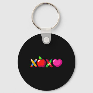 Xoxo Teacher Valentine's Day Pencil And Apple 3 Key Ring