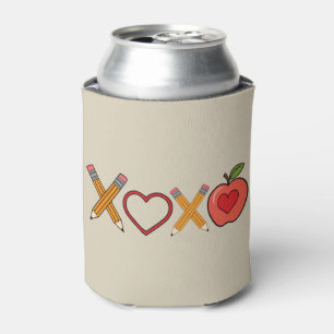 XOXO Teacher Valentine's Day Pencil And Apple  Can Cooler