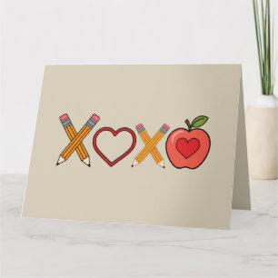 XOXO Teacher Valentine's Day Pencil And Apple  Card