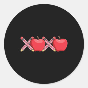 Xoxo Teacher Valentine's Day Pencil And Apple  Classic Round Sticker