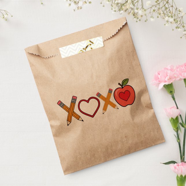 XOXO Teacher Valentine's Day Pencil And Apple  Favour Bag (Sealed)