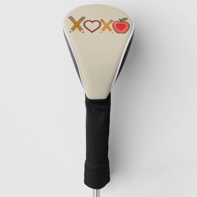 XOXO Teacher Valentine's Day Pencil And Apple  Golf Head Cover (Front)
