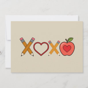 XOXO Teacher Valentine's Day Pencil And Apple  Invitation