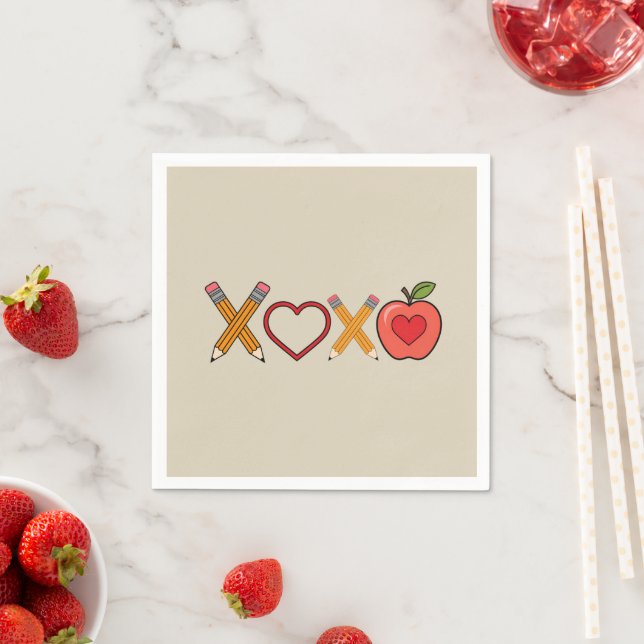 XOXO Teacher Valentine's Day Pencil And Apple  Napkin (Insitu)