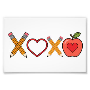 XOXO Teacher Valentine's Day Pencil And Apple  Photo Print