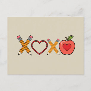 XOXO Teacher Valentine's Day Pencil And Apple  Postcard