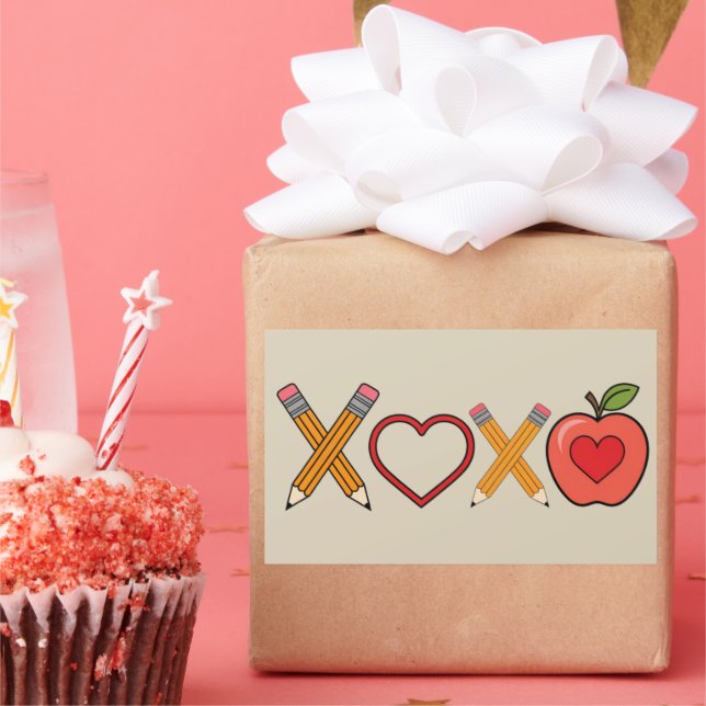 XOXO Teacher Valentine's Day Pencil And Apple  Rectangular Sticker (Party)