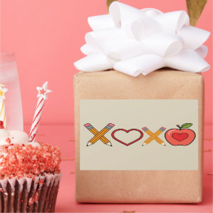 XOXO Teacher Valentine's Day Pencil And Apple  Rectangular Sticker