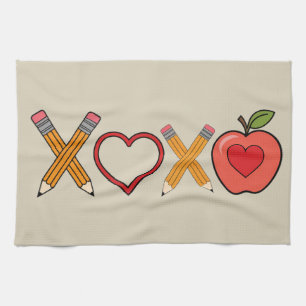 XOXO Teacher Valentine's Day Pencil And Apple Tea Towel