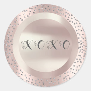 XOXO Thank You Grey Rose Pearly Confetti Grey Classic Round Sticker