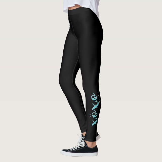 xoxo Turquoise Text Cool Unique Black Leggings (Left)