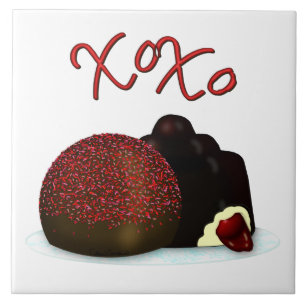 XOXO Valentine Bonbon and Dark Chocolate Ceramic Tile