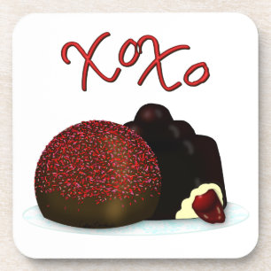XOXO Valentine Bonbon and Dark Chocolate Coaster