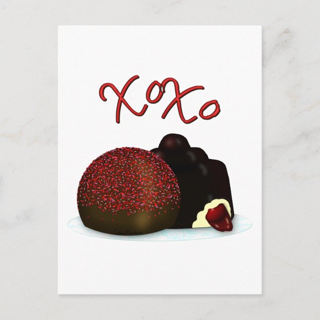 XOXO Valentine Bonbon and Dark Chocolate Postcard (Front)