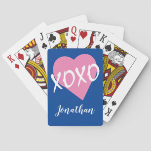 XOXO Valentine Pink Heart Name Blue Playing Cards