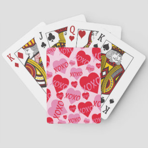 XOXO Valentine Pink Red Heart Pattern Pink Playing Cards