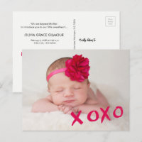 XOXO Valentine's Baby Girl Custom photo birth stat