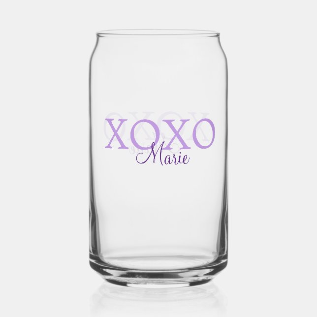 Xoxo valentine's day add name purple pastel minima can glass (Front)