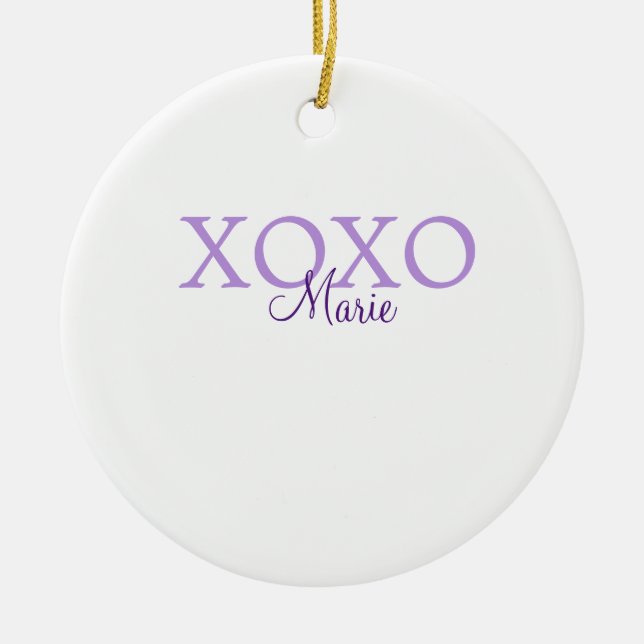 Xoxo valentine's day add name purple pastel minima ceramic ornament (Front)