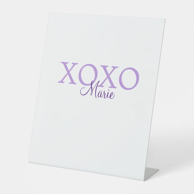 Xoxo valentine's day add name purple pastel minima pedestal sign (Front)
