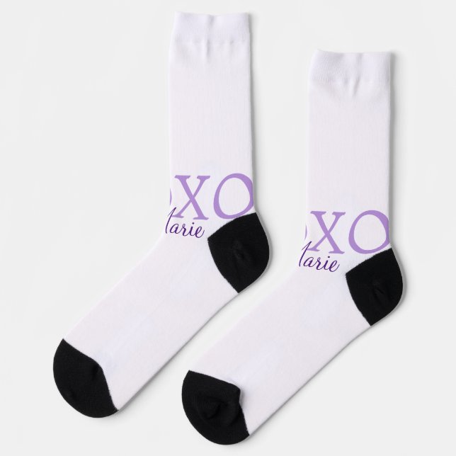 Xoxo valentine's day add name purple pastel minima socks (Left)