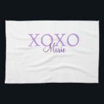 Xoxo valentine's day add name purple pastel minima tea towel<br><div class="desc">beautiful design</div>