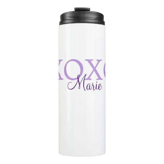 Xoxo valentine's day add name purple pastel minima thermal tumbler (Front)