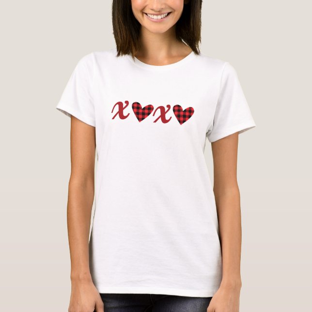 XOXO Valentine's Day buffalo plaid hearts  T-Shirt (Front)