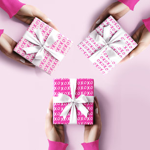 XOXO Valentine's Day Galentine's HOT Pink White Wrapping Paper Sheet