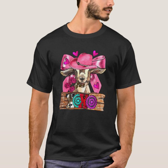 Xoxo Valentines Day Goat Farm Animal Pink Bow Hear T-Shirt (Front)