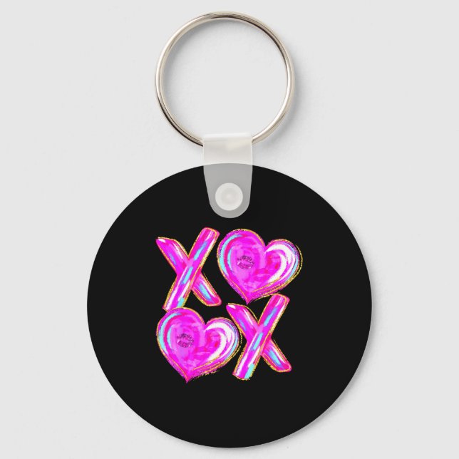 Xoxo Valentines Day Love Funny Coquette Bow Checke Key Ring (Front)