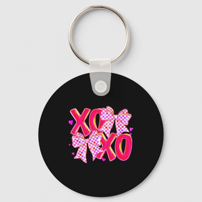 Xoxo Valentines Day Love Funny Coquette Bow Checke Key Ring (Front)