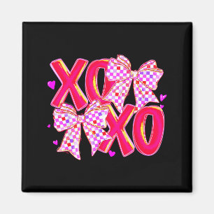 Xoxo Valentines Day Love Funny Coquette Bow Checke Magnet