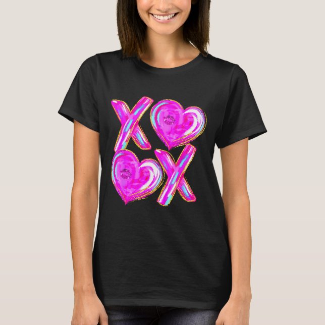 Xoxo Valentines Day Love Funny Coquette Bow Checke T-Shirt (Front)