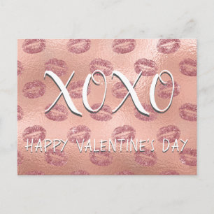 XOXO Valentine's Day Pink Rose Gold Lipstick Holiday Postcard