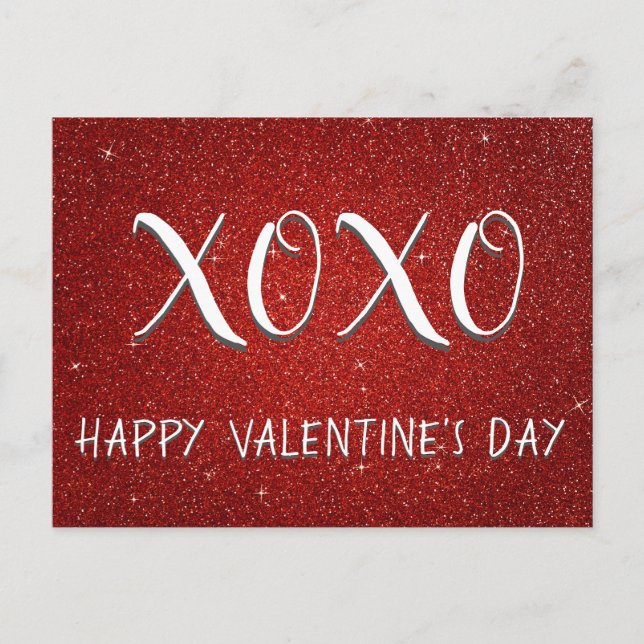 XOXO Valentine's Day Red Sparkle and Glitter Holiday Postcard (Front)
