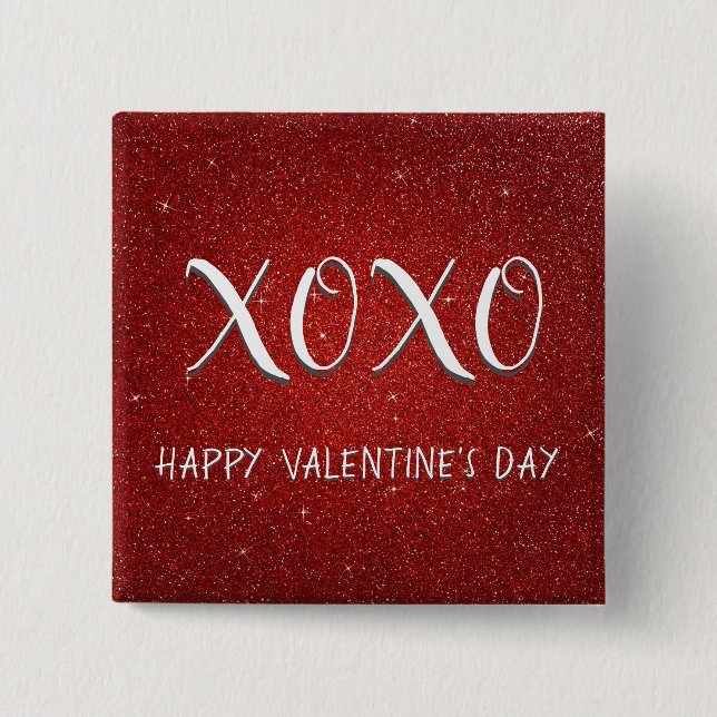 XOXO Valentine's Day Red Sparkle Glitter 15 Cm Square Badge (Front)