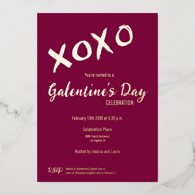 XOXO Valentines Party Galentine's Day Friends Foil Holiday Card (Front)