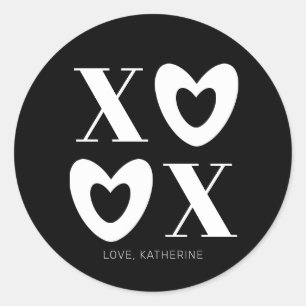 XOXO white black hearts typography bold modern Classic Round Sticker