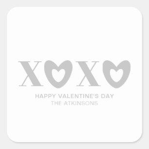 XOXO white grey hearts typography minimalist cute Square Sticker